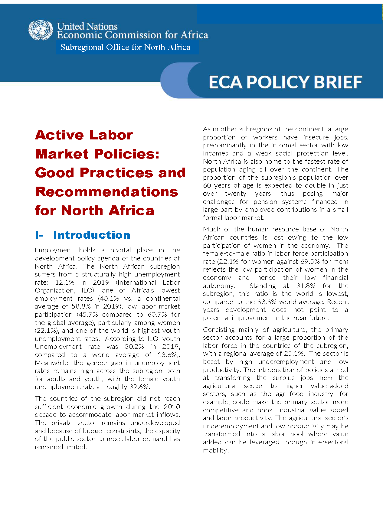 Policy Brief - Active Labor Market Policies Good Practices and Recommendations for North Africa